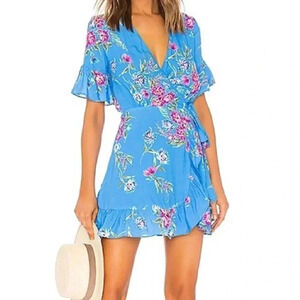 NWT Privacy Please May Mini Dress Blue Maddie Floral Wrap Ruffle Flower Summer